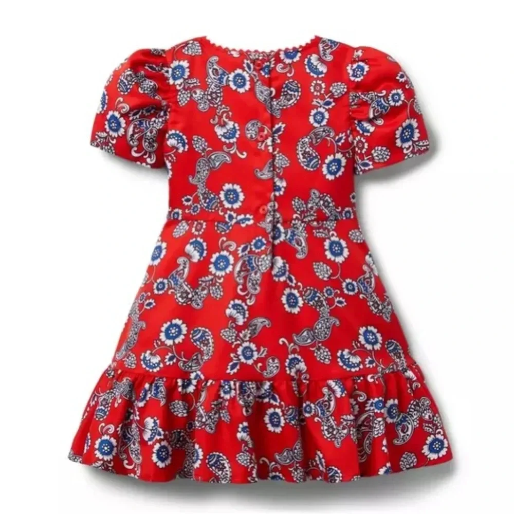 Girl’s Janie and Jack Funny Valentine Red Blue Paisley Floral Fun Party Dress 4